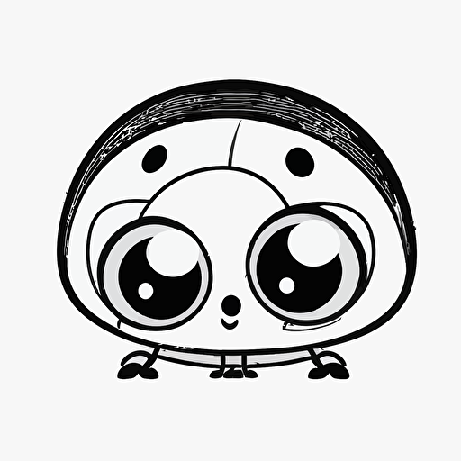 cute ladybird in farm, big cute eyes, pixar style, simple outline and shapes, coloring page black and white comic book flat vector, white background