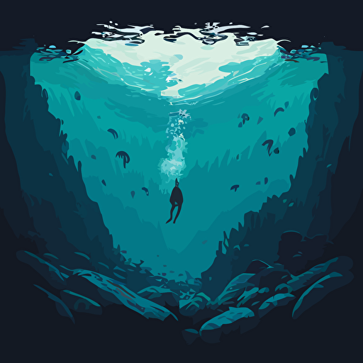 a renior painting floating underwater in the ocean, vector illustration