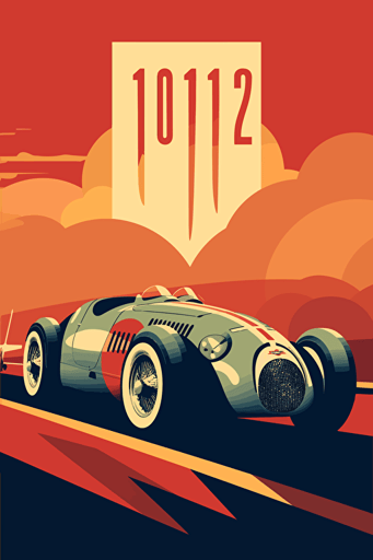 1940 race car event poster, minimalistic vector,