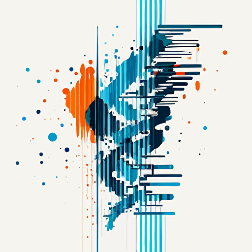 An abstract representation of a genetic sequence, flat design, vector art, off-white background, blue and orage theme