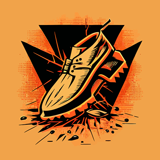 vector logo of a heel squashing a bug, simple, retro style