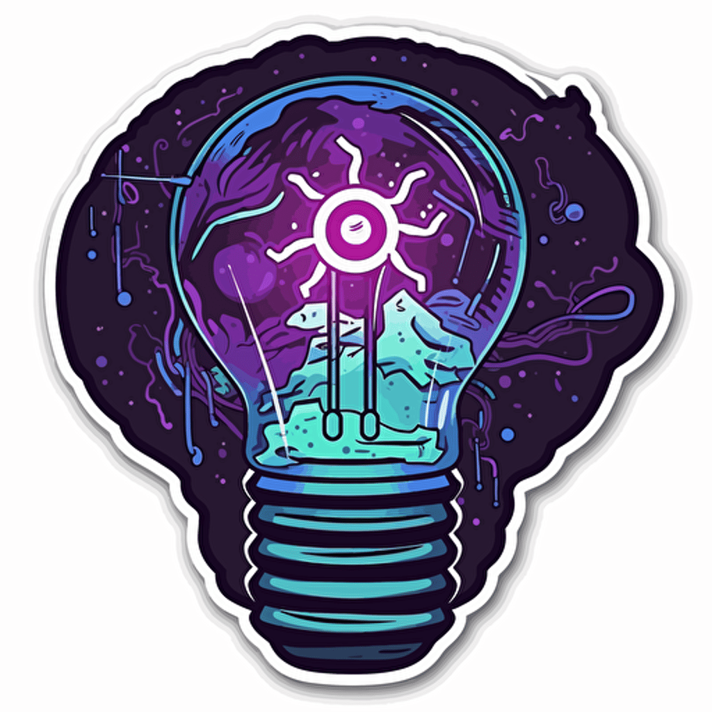 vector art style a light bulb with a dollar sign as the filament, giving off incandescent light, use blues and purples, in the style of Michael Parks, sticker