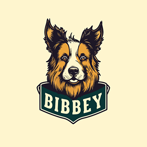 beer logo named Buddy, hipster vector logo with swiss shepherd short fur and floppy ears
