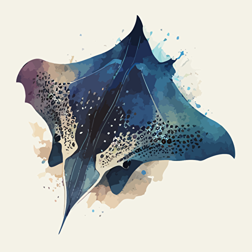 vector,low detail,few colors manta ray watercolor drawing viewed from top