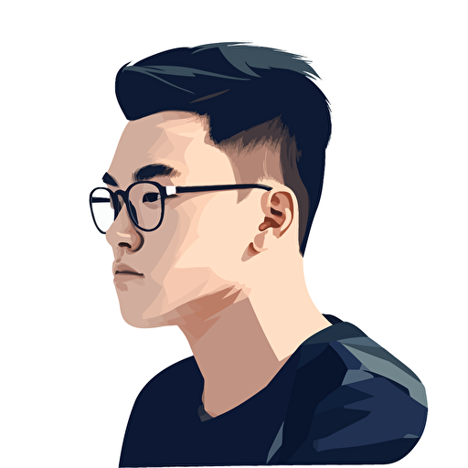 chinese man, no glasses, student head, side face, middle hair, logo, vector, simple, flat, lowdetail, smooth, plain, minimal, straight deign,white background