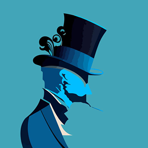 a stylish baron wearing a top hat and monocle, side profile, blue, vectorized