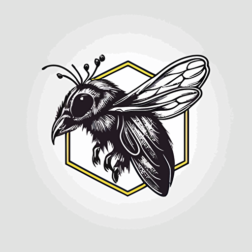line drawing logo, minimalistic, honeybee on a ravens head. Vector.