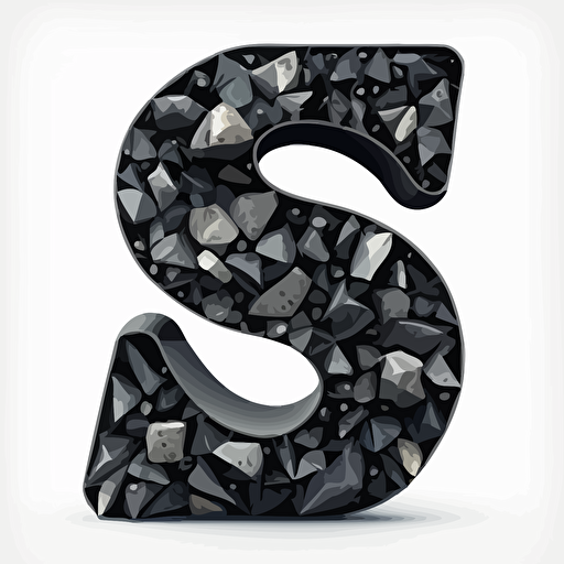 the letter S made from obsidian stones, vector, white background