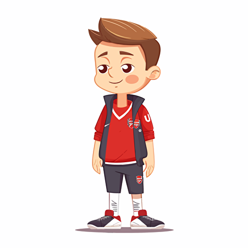 a flat 2D vector picture in Unreal Engine of a white boy pop dressed in Arsenal soccer colors clothes, white background for a clean, minimalist design