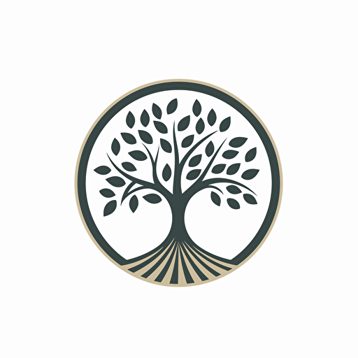 a circular symbol logo, abstract, tree, seeds, vector, white background, simple, no shading detail