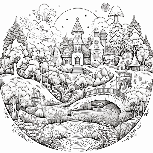2d illustration, simple vector wonderland coloring page