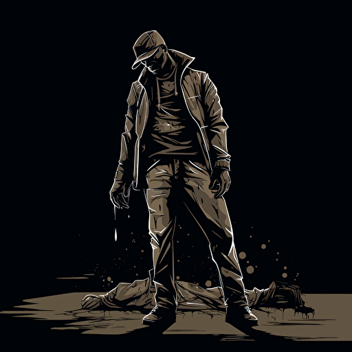 street gangsta standing over a dead body, vector art