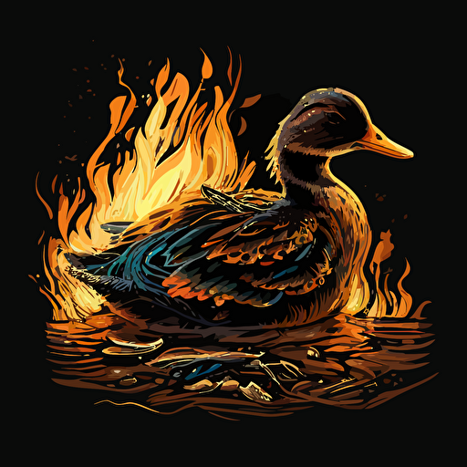 vector drawing of a burning duck