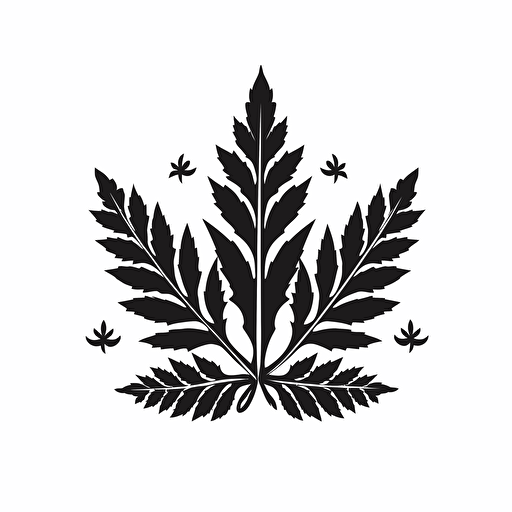 a pot leaf that looks like a crown black and white logo vector art simple not detailed