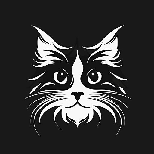 vector logo of a cat's face, including whiskers, minimal design, black and white monochromatic look