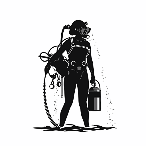 vector illustration silhouette female scuba diver underwater wearing diving equipment