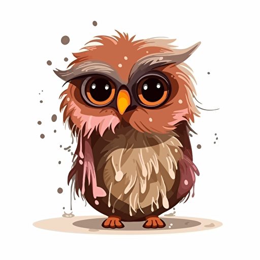 grumpy cute messy little owl, in style of preschooler book, vector, isolated on white, no background