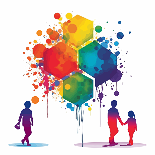 kids icon, abstract art, vector drawing, colorful splash on the back, pure white background FFFFFF, no margins, primary colors HEX: 5B7ABC and HEX: F5A5C8, secondary colors HEX: C8D35F HEX: 9DDAE9 HEX: FEE252