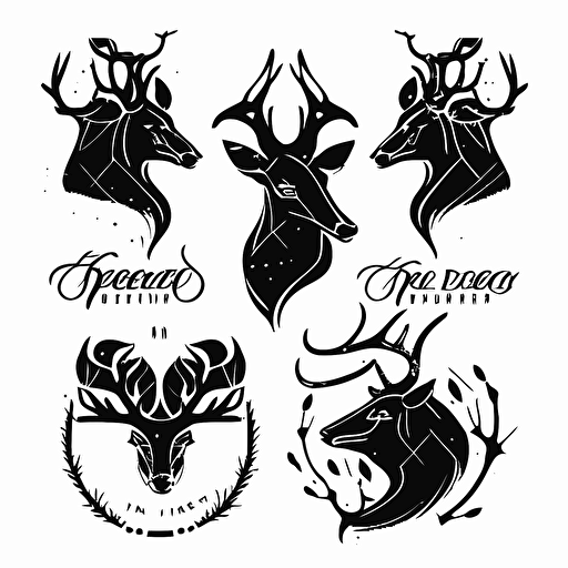 set of black deer logos, black ink vectors, white background