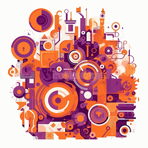 flat modern vector image of the concept of resources, complemenatry colours, bright orange and purple, high resolution, white background, creative visualization, detailed