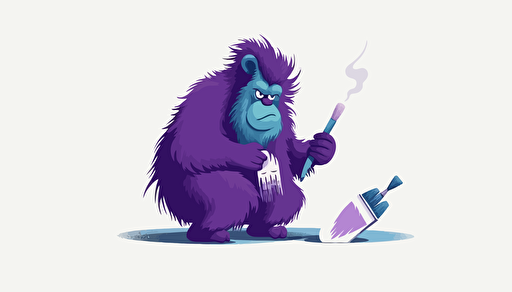 a cute purple yeti with a paint brush painting a computer, negative space, in the style of minimal retouching, aluminum, ultra hd, gorpcore, odilon redon, leica i, sparse and simple, light gradient background, simple vector
