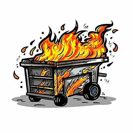 sticker, dumpster on fire, contour, vector, white background