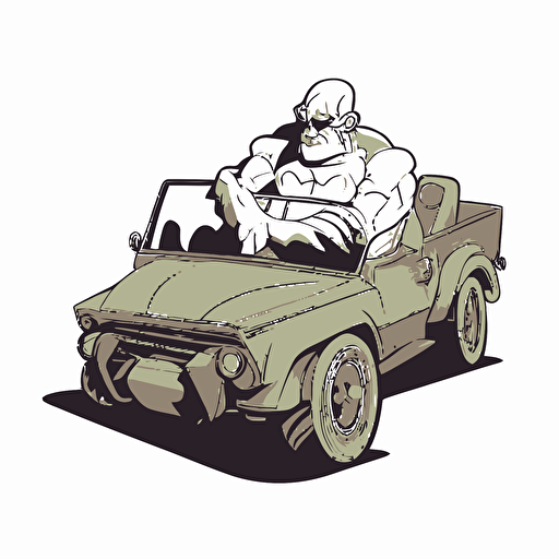 golem in a convertable , vector logo, vector art, emblem, simple cartoon, 2d, no text, white background