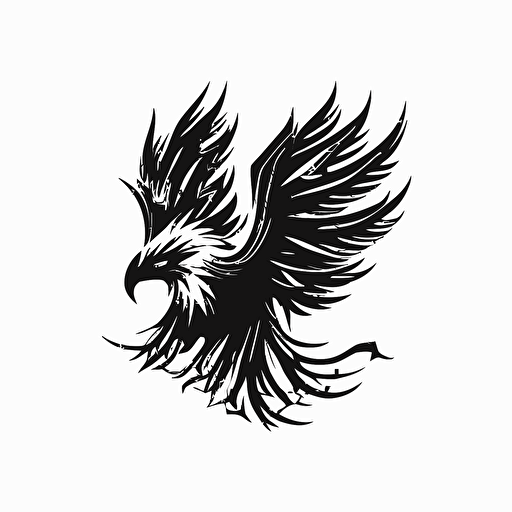 simple, mascot iconic logo of stylized eagle side profile with wings spread upwards black vector on white background