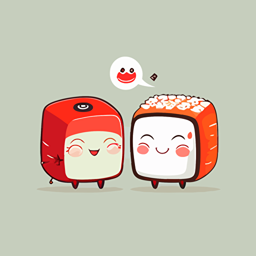 two cute sushi smilling red and white. Vector style. 2D. Drawing.