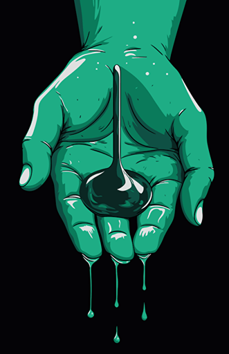 green rainwater in hands vector, in the style of dark green and white background, massurrealism, drugcore, flat, 2d game art, anti-gloss