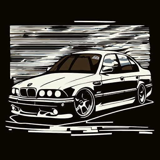 bmw e39 in art brut style, white and black, vector