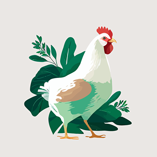 white hen chicken, white background, childrens book flat color vector art