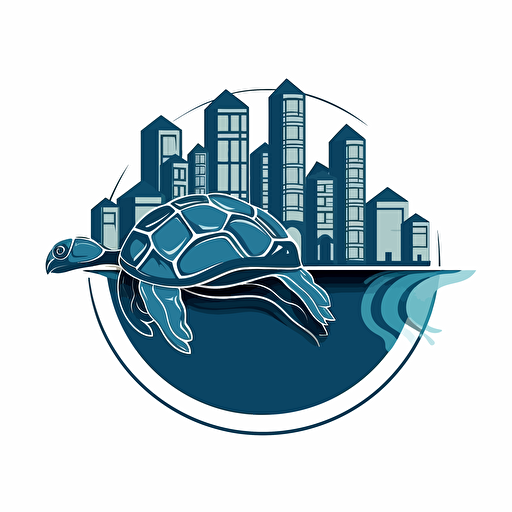 turtle with buildings as its shell or turtle with buildings at the back of its shell, architectural logo, vector