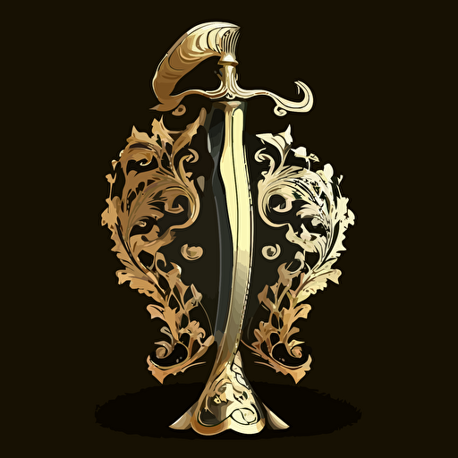 duelist rapier sword Gold hilt modeled in the shape of a mermaid silhouette. Blacksmith design style, goldsmith, vector drawing style