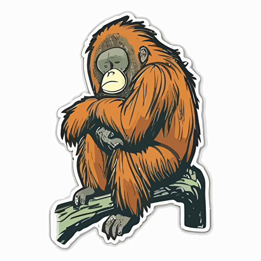 Orangutan, Sticker, Cute, Pastel, Digital Art, Contour, Vector, White Background, Detailed