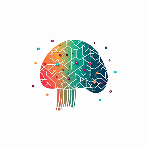 colourful brain with microprocessor logo. polygonal. simple. vector. white background. logo style