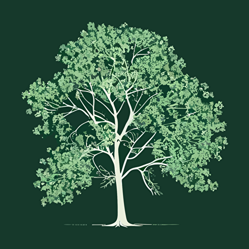 outline white tree vector on green background