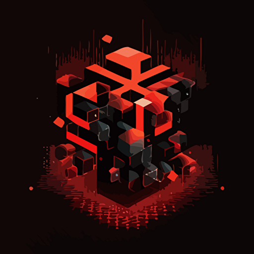 minimalist, vectorized, red and black colors, print layer , delicacy, AWS Lambda logo surrounded by small cubes, dark background