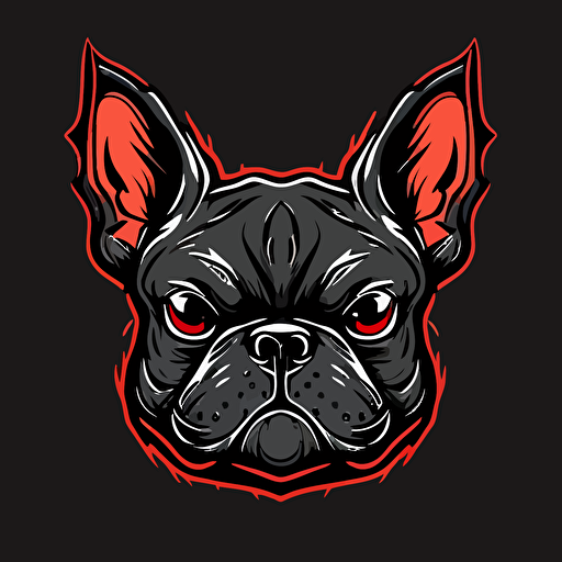 angry dark french bulldog head, cartoon eyes, vector logo, vector art, emblem, simple, cartoon, 2d