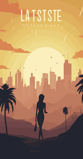 Lost in Los Angeles, in the style of a Vector postcard