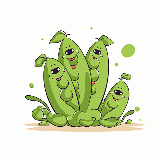 Cartoon vector style image of peas in a peapod that have a cute smile. White background.