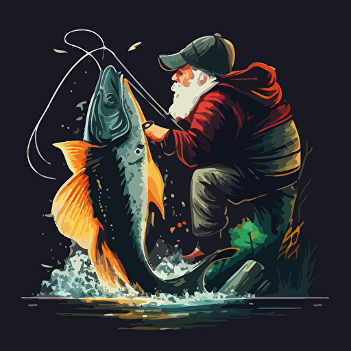 vector, fisherman reeling a fish, ar9:11