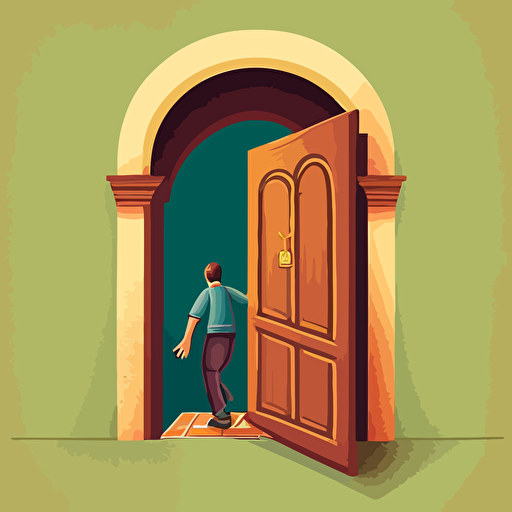 person passing through a very narrow door, vector illustration