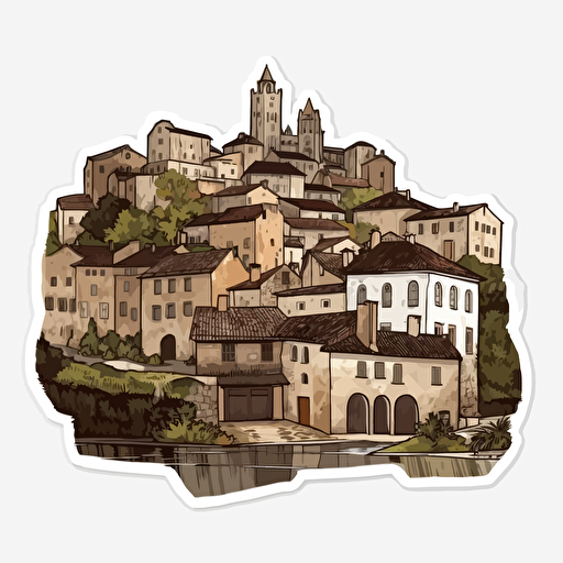 alès, french village, vector art, white background, sticker