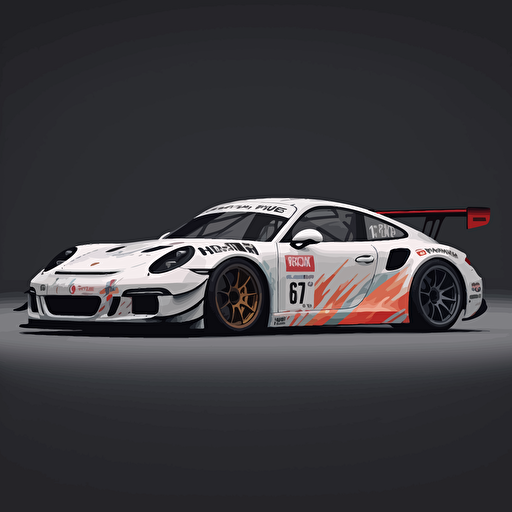 Porsche gt3 livery, epic, creative, legend, minimalist, quaint, agressive, unprecedented, different variants, cute, Synthware, vector, very big tyres