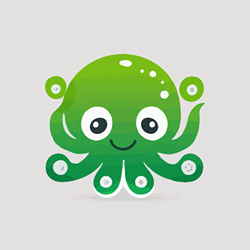 octopus logo for kids' brand, simple, funny, vector, white background, two colors, read and green