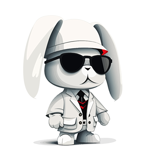 a vector flat picture in Unreal Engine of a rabbit funko pop dressed with fashionable clothes, white background for a clean, minimalist design