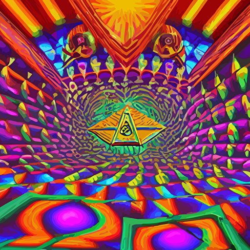 psychedelic inter dimensional freemasonic occultic chequered trippy dreamscape style photo realistic album cover howard finster michael cheval unreal engine 3d highly detailed 8k uhd fantasy dream otherworldly bizzare spirals colourful vivid