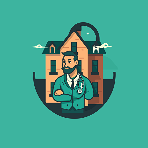simple logo for doctor with real estate, vector flat, PNG, SVG, flat shading, solid background, mascot, logo, vector illustration, masterwork, 2D, simple, illustrator