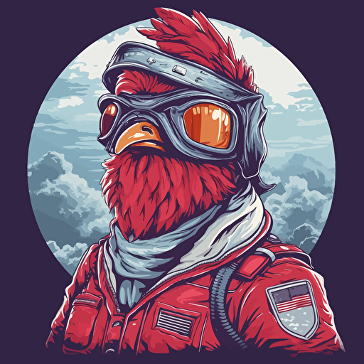 vector drawing of a fighter pilot chicken in red